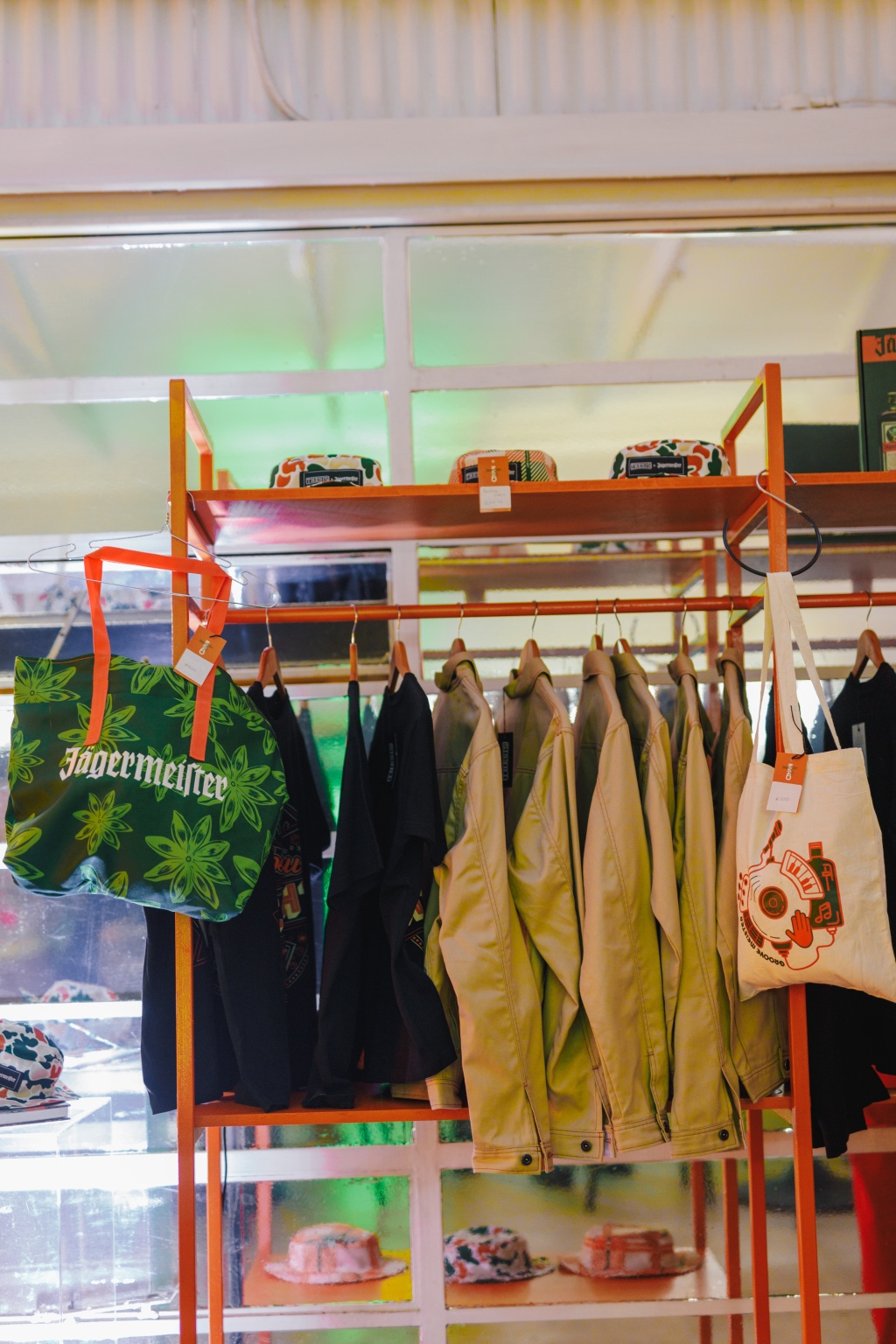 Thesis winter collection displayed at the Jägermeister pop-up event in Braamfontein.